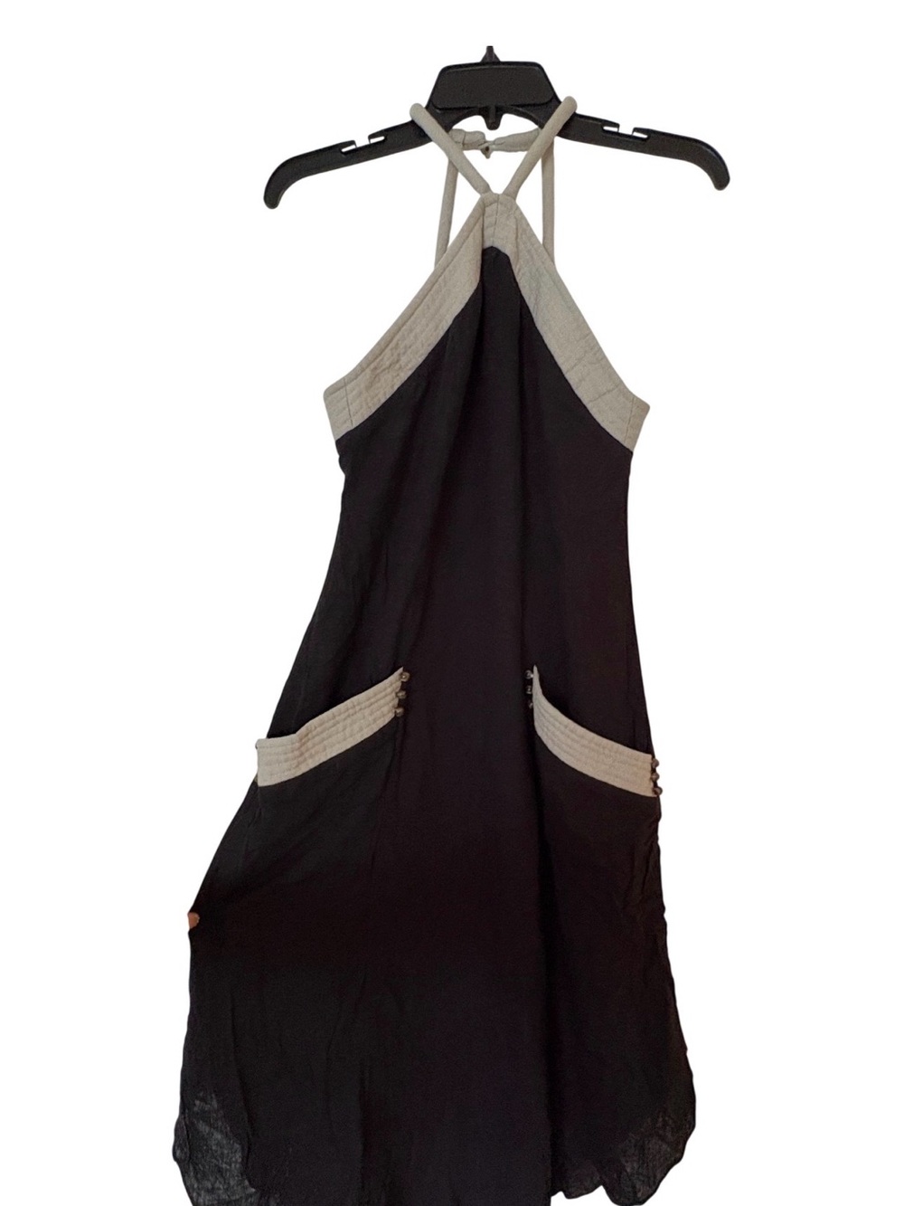 Sleeveless Black Midi Dress with Cream Trim